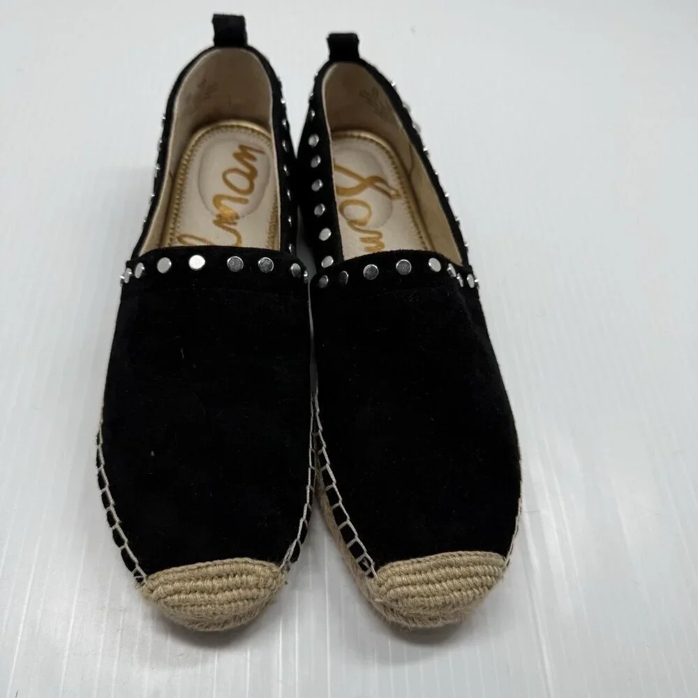 Sam Edelman Koda Black Suede Espadrille Flats Studded Slip On Shoes 6 Womens US